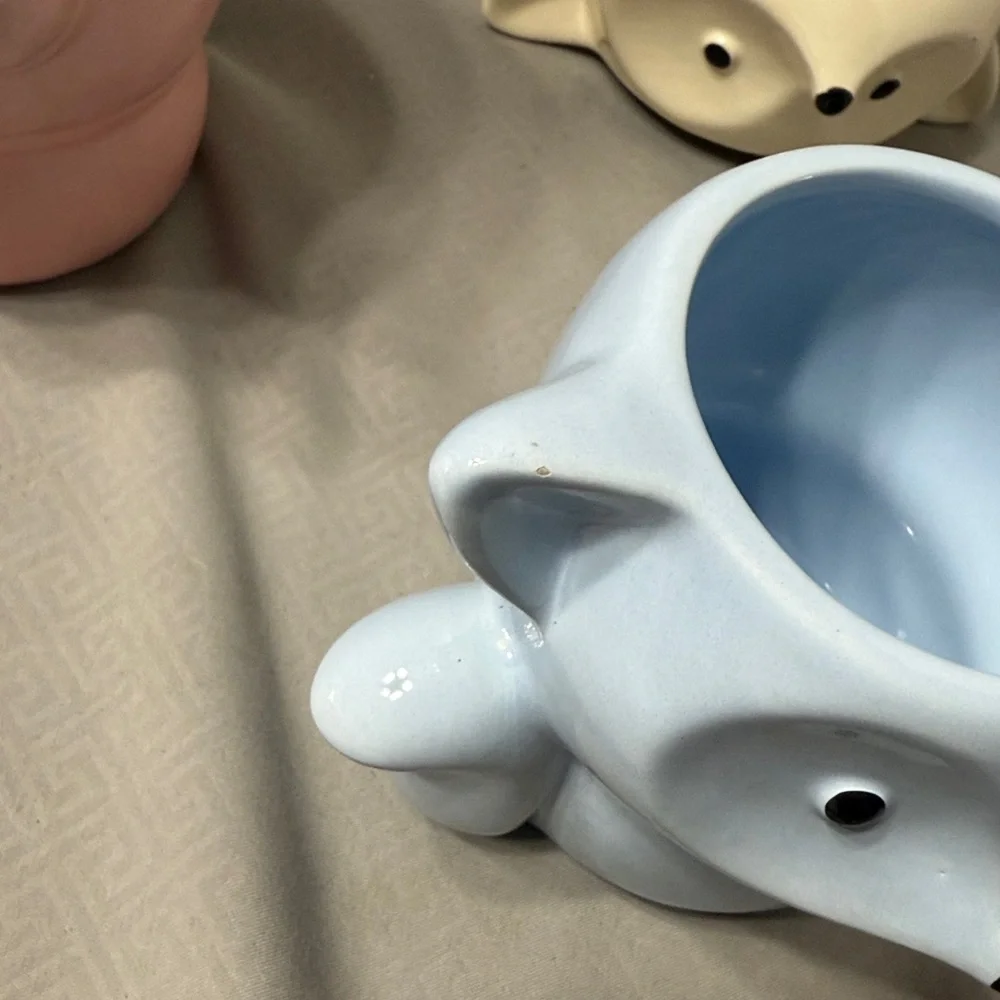 Set of 3 Fox Shaped Ceramic Planters Pink Blue Cream Small Potted or Air Plants